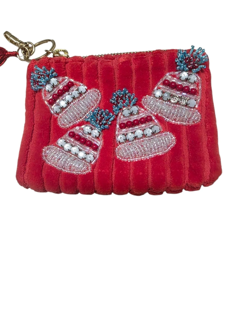 NWT Anthropologie Beaded Quilted Holiday Coin Purse With Tassel Zipper Pull